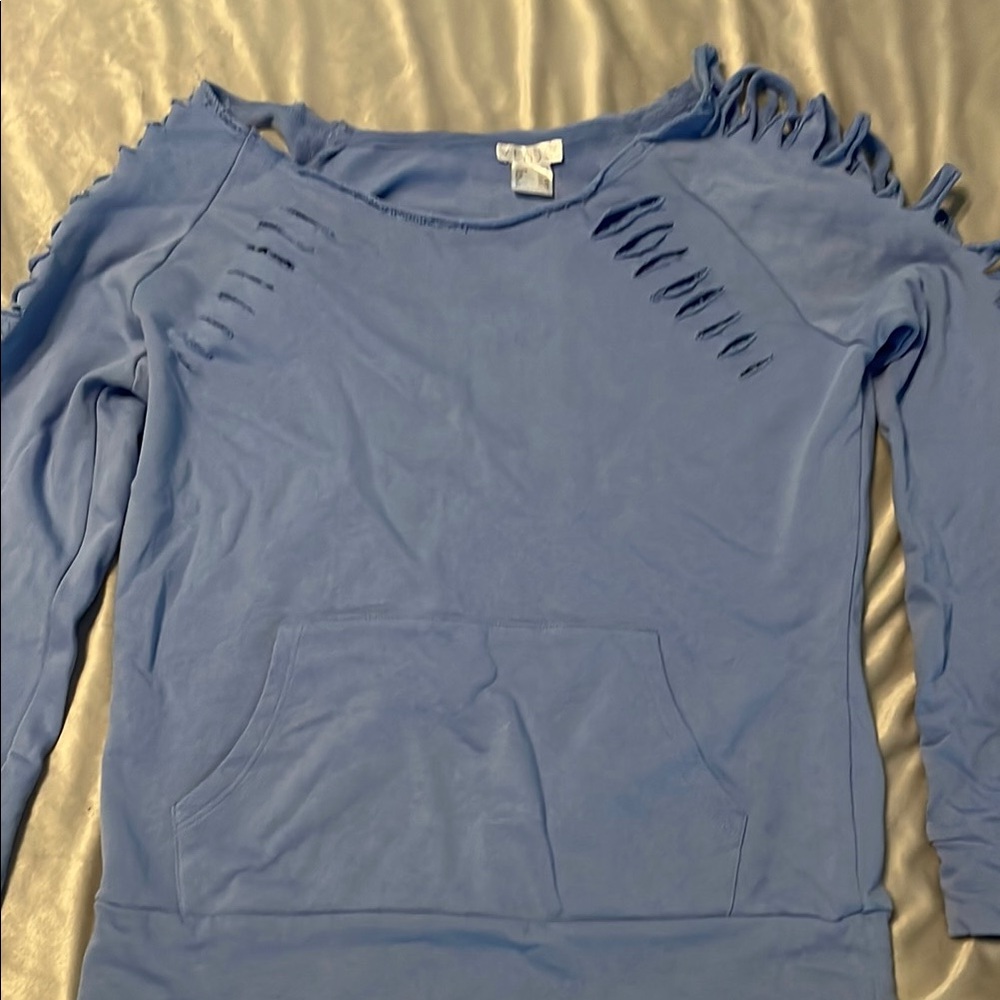 VENUS Light Blue Fringe Sweatshirt